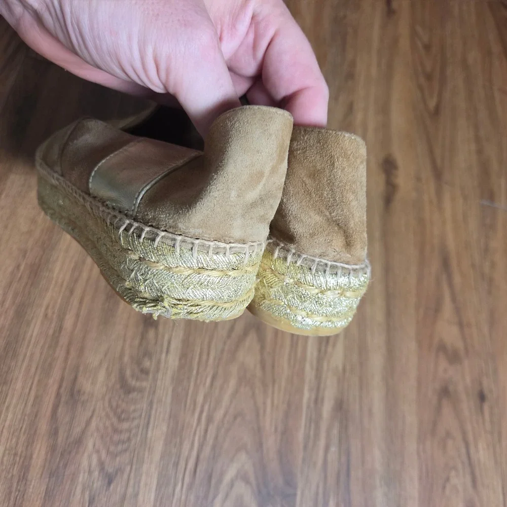 Gaimo Chicco Suede Metallic Platform Espadrille Flats  Handmade 7-7.5 Spain